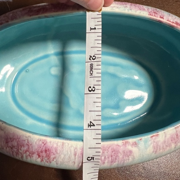 Vintage Robinson Ransbottom Blue/Pink Oval Planter Roseville MCM Drip - Picture 7 of 8